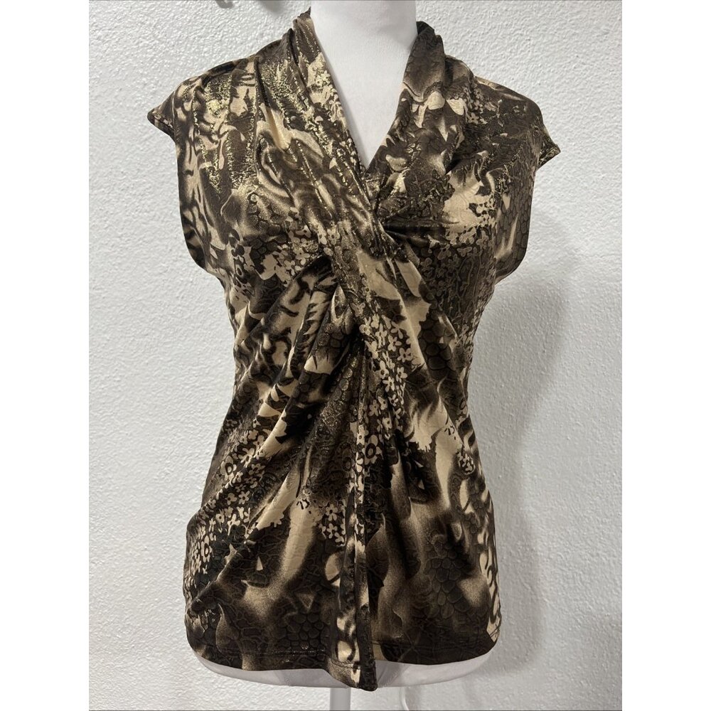 Dressbarn‎ Top Y2K Babydoll Metallic Floral Snakeskin Look Sz S